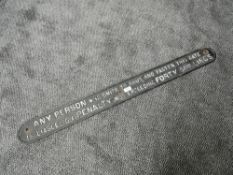 A cast metal Railway Penalty Notice, Shut and Fasten Gate, in black with white lettering