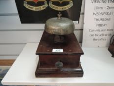 A Railway Block Bell Instrument in mahogany case having mushroom shaped bell and front tapper, no