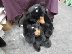 A Brigitte Smith Pawtrait Bears Mother & Cub, black plush with mohair muzzles, height 80cm & 45cm
