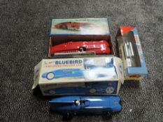 Two Schylling Collector Series tin plate Land Speed Record Cars, Bluebird and Sunbeam 1000 along