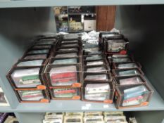 A shelf of EFE diecast Buses, all boxed, approx 51