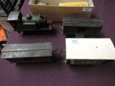 A W Bing 0 gauge clockwork 0-4-0 L&NER Locomotive with two Cattle Van and a Bassett Lowke LMS Van