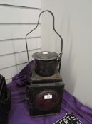 A BR (W) Railway Lamp having original bulls eye lens and carry handle, height including handle 52cm