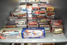 A shelf of Corgi Original Omnibus and Bus Operators diecast Buses including Limited Editions, all