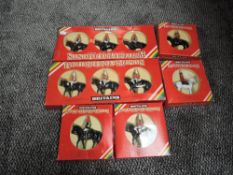 Six Britains Regiment hand painted metal model sets, 7229 3 Mounted Horseguards, 7228 3 Mounted