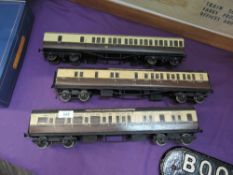 Three scratch built 0 gauge Carriages, GWR Third Class 2804, 2346 and First Class 6873