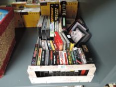 A box of vintage Amstrad, PC and similar cassette tape games including Shogun, Elite Firebird, Get