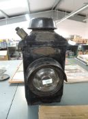 An LMS Adlake 22 Railway Signal Lamp having original glass lens, plaque present, height 38cm