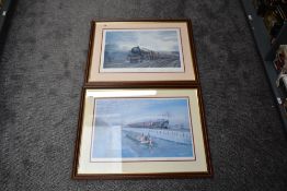 Two framed and glazed Railway Prints after, B J Freeman Autumn Frosts and Peter Green Historic