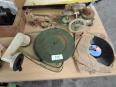 A W B (bing) Germany tin plate Bingola I Toy Record Player with records along with a tin plate Horse