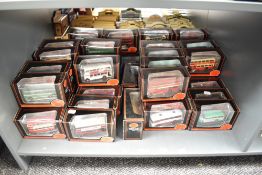 A shelf of EFE diecast Buses including De Luxe, all boxed, approx 47