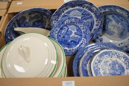 A small selection of blue and white wares including Copeland Spode 'Italian' bowl, sandwich plate