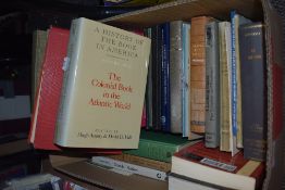 A carton of mixed genre books including 'The Arts of Performance in Elizabethan and Early Stuart