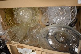 A box of moulded glassware, to include a rose bowl, a fruit bowl on metal stand, and vases
