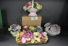 Five vintage ceramic flower baskets including Adderley and Denton.