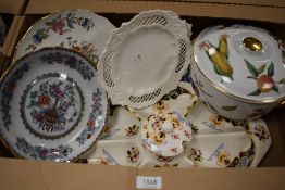 An Aynsley 'Pembroke' cake stand, a Royal Doulton 'Bottle Japan' footed dish, a Royal Worcester