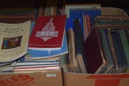 Three boxes of ecclesiastic related books including hymn and music books including a series of Early
