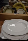 A box of Crown Ducal Florentine patterned dinnerware, The Spode Blue Room Collection plates, place