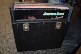A vintage case of vinyl records.