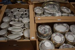 Three boxes of Churchill Hotelware Indian Tree style dinnerware