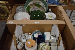 Two boxes of mixed ceramics, to include Bavaria fruit patterned saucers, Colclough cabinet cups
