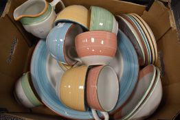 A Steelite part dinner service having assorted coloured banding decoration (26 pieces approx)
