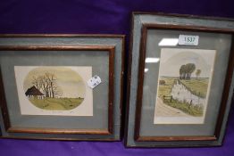 A pair of vintage signed prints of country side lanes.