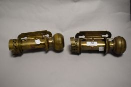 Two brass wall mounted gas lights, of Great Western Rail interest.