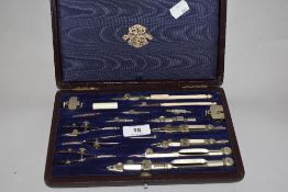 A late 19th/ early 20th century Draughtsmans set in case, manufactured by 'AG Thornton, limited,