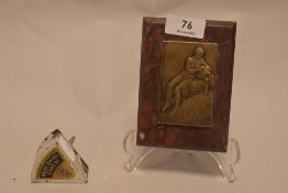 A 19th century marble plaque, having brass to centre depicting maiden with water urn entitled 'La