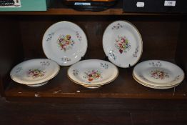A set of five Victorian Royal Worcester porcelain dessert plates with two tazza's all hand decorated
