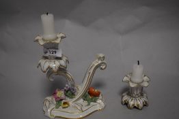 A Victorian German porcelain twin candlestick bearing the Dresden mark to base.