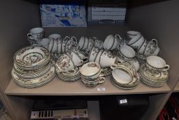 A large collection of Johnson Bros 'Indian Tree' cups, saucers, plates and bowls.