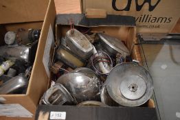 A collection of vintage vehicle lights and lenses, including head lamps etc.