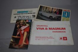 A Vauxhall Viva and Magnum handbook, 1974 dated and similar ephemera, including Maintenance plan for