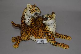 A mid century Italian Ronzan Cheetah animal figure group study. Having repairs to tail and paw.