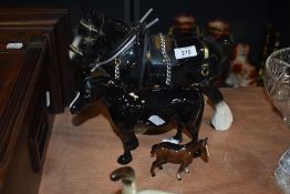 Three horse and pony studies including Beswick Dale, Beswick Pony and Shire in harness