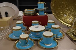 An early 20th century Cauldon part tea service having Azure blue and gilt glaze with Greek key