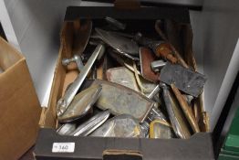 A box of various vintage mirrors, including wing and rear view mirrors, some AF.