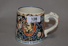 A Coronation mug, King George and Queen Elizabeth, designed by Dame Laura Knight.