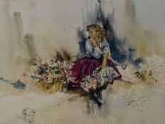 After Gordon King (British b.1939 contemporary) a Limited Edition print print, flower girl, signed