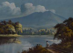 A 20th century oil on canvas, Lakeland scene with lone figure, mounted framed and glazed 32cm x 41cm