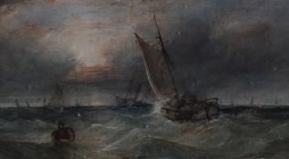 In the manner of Thomas Bush Hardy (British 1842-1897) watercolour, fishing boats and paddle steamer
