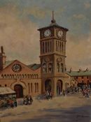 James Brindle (British 1893-1977) oil on board, The Clock Tower, King William Street (Market