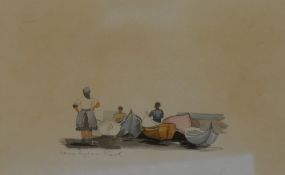 An attractive mid-century ink and watercolour wash, entitled 'St Tropez' a depiction of moored