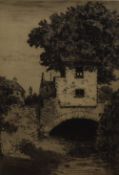 Local interest* After Charles Herbert Clark,an early 20th century monochrome etching, Bridge House,