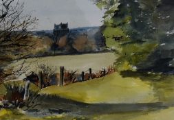 Local Interest* Norma Inston (Local Contemporary) watercolour, Cartmel Priory from Tamley House,