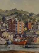 G.L Cook (British 20th century) watercolours, a nicely composed harbour scene with buildings