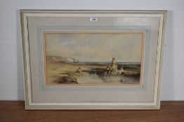 K. Hill (British 19th century), watercolours, depicting a family at the beach, signed and dated 1856