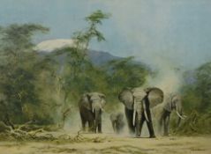 After David Shepherd (British 1931-2017) two colour prints, one depicting elephants, the other a